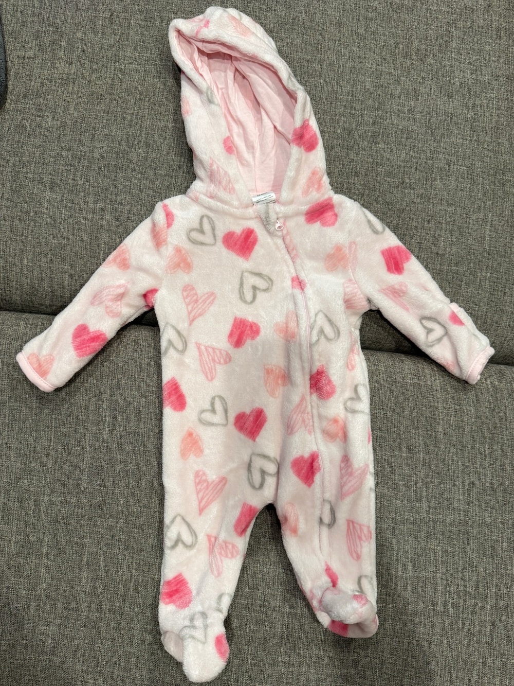 Pink Heart-Print Hooded Footed One-Piece by Little Beginnings